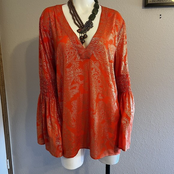 Michael Kors Tops - Michael Kors  Orange & Metallic gold Tunic Top Sz XL